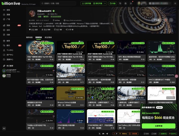 The image shows a computer screen displaying a webpage from the Billion Live app, which features a list of videos related to Bitcoin trading. The screen also includes a chat window where users can interact with each other or ask questions about the content on the page.