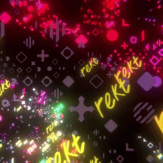 The image features a black background with neon pink, yellow, green, and white lights scattered throughout. The text "rekt" can be seen in various positions within the image, suggesting that this might be an art piece or a digital design. The post also mentions that it is about "rekt" and includes a link to a website called "www.rektworlddomination.com". This implies that the image could be related to a discussion or promotion of the concept of "rekt" in some way, possibly as part of an art project or social media campaign.