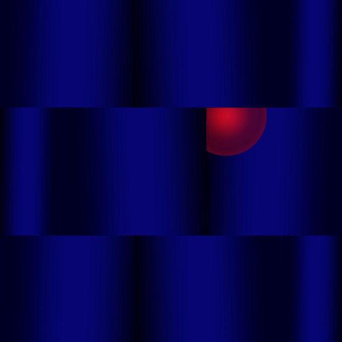 An abstract image featuring a dark blue background with horizontal bands and a glowing red circular shape in the upper right area.