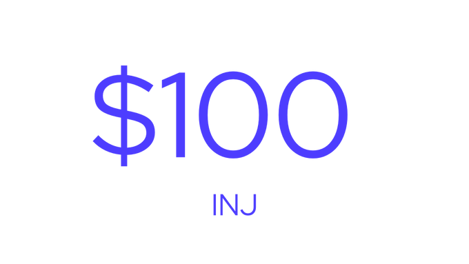 A simple graphic displaying '$100' in large purple text with 'INJ' underneath.