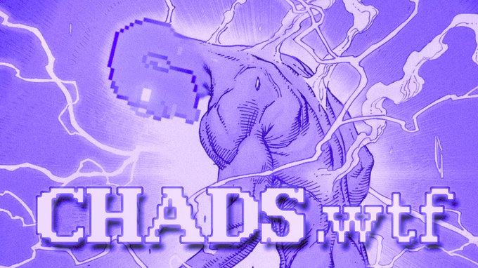 Purple-tinted stylized artwork featuring a muscular figure with a chain-link/circuit board head design, with the text 'CHAINS.wtf' displayed prominently.