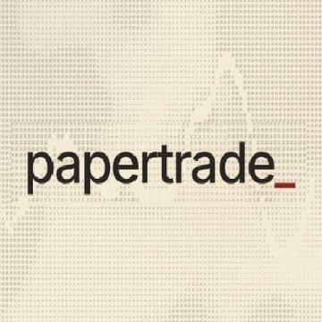 The image displays the "papertrade" logo with a stylized bull composed of small dotted characters on a light beige background. It serves as the branding visual for the $PAPER project mentioned in the post, which is a leveraged crypto trading platform created by Jez and Blurr allowing users to trade BTC and ETH with up to 1,000x leverage.