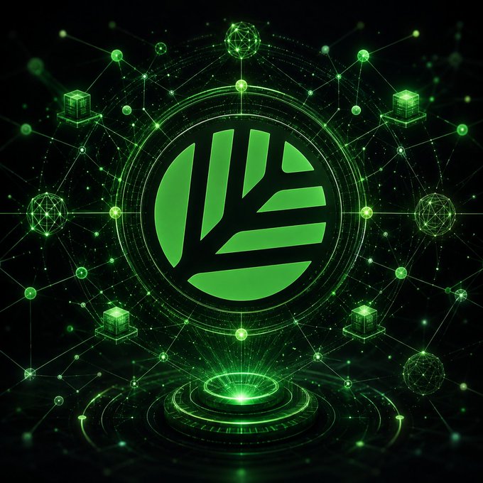 The image features an abstract design with green lines and shapes that appear to be floating or hovering above a black background. The main focus of the image is a logo consisting of a circle containing a leaf inside, surrounded by numerous cubes and other geometric shapes in various sizes and colors. The arrangement of these elements creates a sense of depth and complexity within the design.
