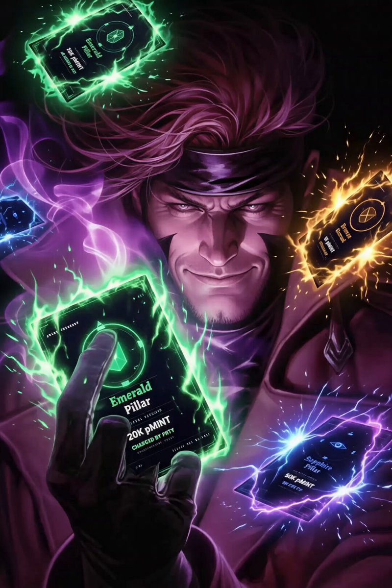 The image features an illustration of a man with long brown hair wearing a bandana, holding a green card that has a message about PulseChain and Bitcoin-style halving cycles. The man appears to be playing cards or using a deck of cards in front of him.