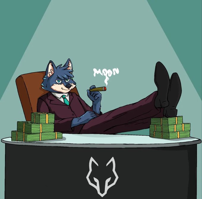 The image features a cartoon fox sitting at an office desk with stacks of money around him. The fox appears to be smoking a cigarette while wearing a suit and tie. The post mentions that the wolf swap dot app has been updated, which could imply that there is some sort of update or new feature in the app. This update might involve changes to the way users interact with the app, such as adding new elements or enhancing existing features. The image focuses on the fox sitting at the desk and smoking a cigarette while surrounded by money, suggesting that the post is related to the updates made to the wolf swap dot app.