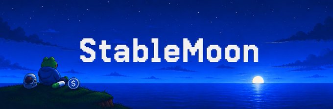 The image features a banner with the text "StableMoon" written in white letters, which appears to be a logo or a tagline for an online marketplace. The background of the image depicts a night sky filled with stars, giving the impression that the market is located on a mountaintop. There are also two small figures present in the scene: one person sitting on a rock and another person standing nearby. These characters seem to be enjoying their time at the top of the mountain or cliff overlooking the ocean below. The image does not provide any specific information about the content of the marketplace, but it does convey a sense of tranquility and relaxation associated with being in nature.
