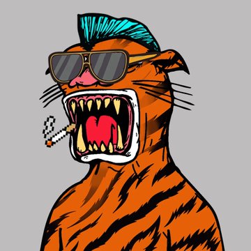 A cartoon tiger with a blue mohawk, aviator sunglasses, and an open, roaring mouth holds a smoking cigar. The edgy, stylized "Ledger Gnomes" tiger mascot represents the supporter mentioned in the post, who is being recognized for backing the ledger.
