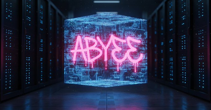 The image features an intriguing scene where a pink cube, possibly made from neon or fluorescent material, is floating in front of a computer screen displaying the word "Abbee" written in pink letters. This unique display creates an interesting visual effect that captures attention. The background consists of multiple computer servers and racks, suggesting a focus on the technology infrastructure side of computing. The image also includes text that reads: "Gm fam... My focus on the compute infrastructure side is currently fully locked on the @quipnetwork ecosystem They are successfully transforming idle machine capacity into real global power with a brutal scale hitting over one hundred and sixty petaflops". This message adds context to the scene, indicating that the image might be related to a discussion or promotion of the @quip network.