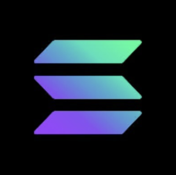The image shows the Solana logo, consisting of three stacked horizontal parallelogram bars in a gradient of teal, purple, and blue against a black background. This relates to the post about two major Solana tokenomics proposals—SIMDs for burn and disinflation—heading to a vote requiring 15% stake support.
