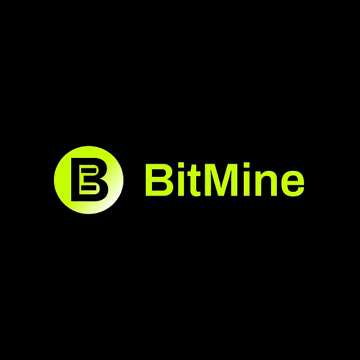 The image shows the BitMine logo featuring a black "B" inside a bright green circle, followed by "BitMine" in matching green text on a black background, branding the company referenced in the post about its surging revenue and large net loss from Ethereum holdings.