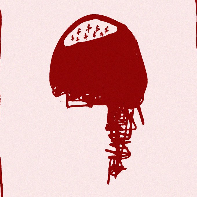 A red and white graphic illustration depicting a football helmet merged with a spinal column, featuring fleur-de-lis symbols on the helmet.