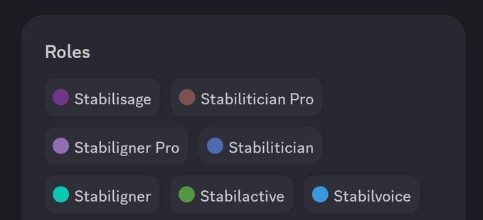 A 'Roles' menu interface listing various user roles with colored dots, including Stabilisage, Stabilitician Pro, Stabiligner Pro, Stabilitician, Stabiligner, Stabiliactive, and Stabilvoice.