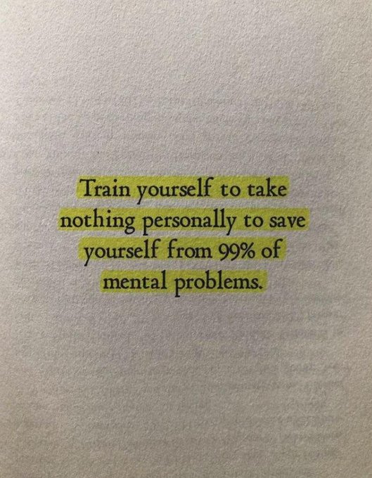 A highlighted text excerpt on a page reads: 'Train yourself to take nothing personally to save yourself from 99% of mental problems.'