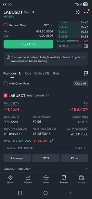 The image shows a phone screen with details of some sort displayed, possibly related to the Lab trading app or cryptocurrency market data. The content includes a list of trades, positions, and information about trading volume, as well as other relevant details. The title "Lab" is present in one part of the screen while the rest shows text and images related to the app's functionality.