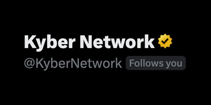 A profile header showing the Twitter/X handle '@KyberNetwork' with a verified checkmark and a 'Follows you' indicator.