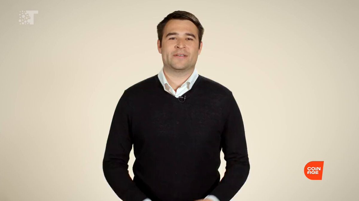 The image features a man wearing a black sweater, standing against a white background. He has his hands together and appears to be smiling at the camera. The caption of the image reads "@ethereum proved credibility is incredibly powerful for a blockchain Coinage is proud to show what credible neutrality can unlock in media when you build with the same principles in mind". This text seems to be related to the content displayed on the screen, possibly discussing the importance of credibility and neutrality in media.
