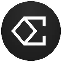A simple logo with a white angular geometric design on a dark gray circular background.