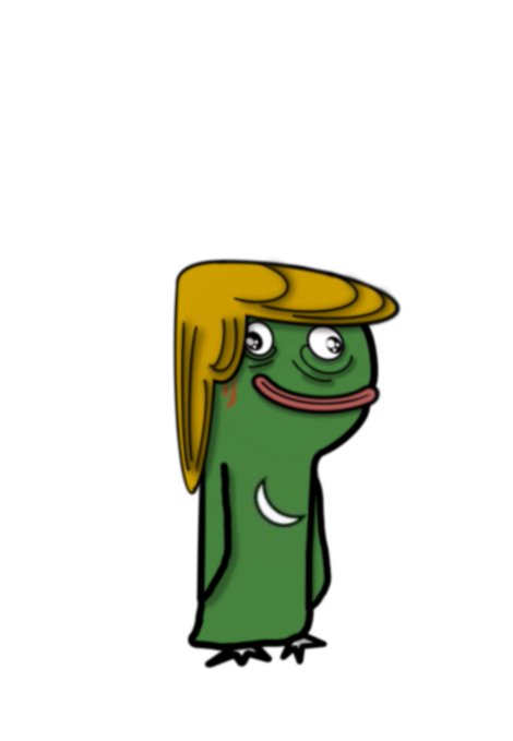 A cartoon drawing of Pepe the Frog with blonde hair styled in a swoop and a crescent moon symbol on his body, known as the 'Boku no Pepe' or 'Blonde Pepe' meme.
