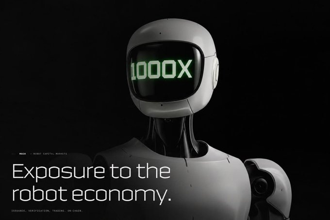 Promotional graphic featuring a white robot displaying '1000X' on its face, with text reading 'Exposure to the robot economy.'