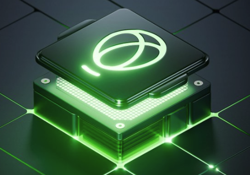 A glowing green cube with a stylized logo sits on a dark, illuminated grid surface. The high-tech aesthetic visually reinforces the article's announcement of crypto wallet provider Uphold launching fractional share trading for over 4,000 U.S. stocks and ETFs, symbolizing the digital and innovative nature of the platform.
