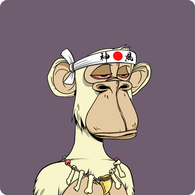 The image features a cartoon monkey wearing a headband, with its eyes closed as if sleeping or resting. The monkey has a necklace around its neck, which adds an interesting detail to the character design. The background of the image is purple, providing a contrasting color that makes the monkey stand out even more. The post about the monkey being bought for 9 WETH and the website "opensea.io/collection/bor" suggests that this cartoon character might be part of a collection or an online store selling these unique characters.