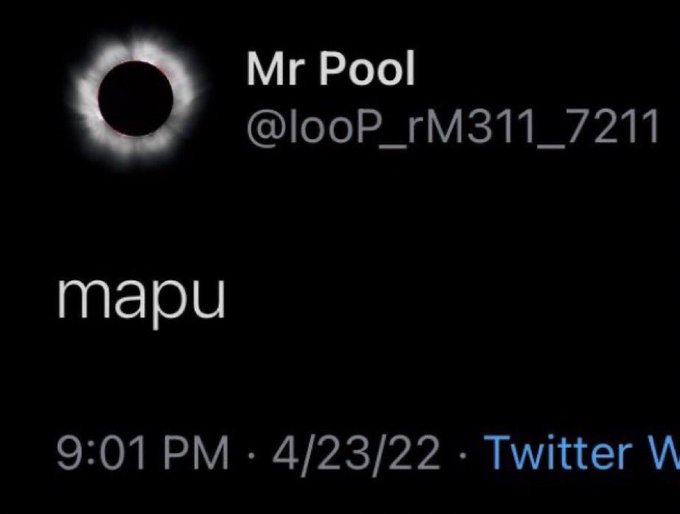 A tweet by Mr Pool (@looP_rM311_7211) posted at 9:01 PM on 4/23/22 contains the single word "mapu," which appears to be a cryptic or abbreviated message relating to XRP, possibly signaling dawn or a new development for the cryptocurrency.
