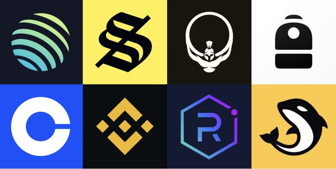 The image displays logos of eight Solana token swap platforms—Jupiter, Solflare, Titan Exchange, Backpack, Coinbase, Binance, Raydium, and Orca—arranged in a grid, visually representing the various exchanges compared in the post for their fee structures when swapping Solana tokens.