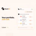 A mobile app interface for 'Quad Ai' displaying 'Your portfolio. Just ask.' and 'Fortune' sections with a dashboard of various tokens and market data.