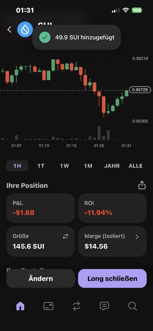 The image features an app with a focus on stock trading, displaying various information about the stocks such as opening hours and positions of those shares. The caption indicates that there are long positions on a selected stock.