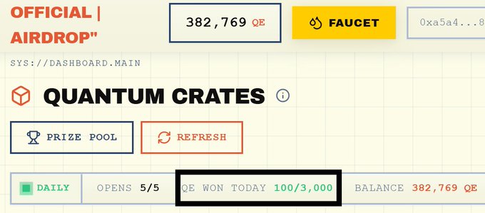 The image shows a page displaying the Quantum Crates account details, including the balance. A user is asking about the status of their QE, or Quercetin, which seems to be lost day by day. They want to know if they are making any profit from this exchange. Focus on what is in the image and how it relates to the post.