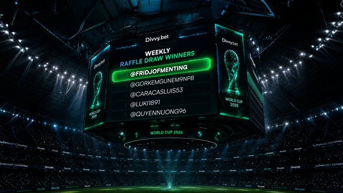 The image shows a large scoreboard at a stadium with a green background, displaying the names of the pool winners for the World Cup held in 2006. The text "This week'S Weekly Pool winners are in" indicates that the winners have been determined this week. The post also mentions that tickets will be reset weekly and that each new week is a fresh count. It suggests that the pool has already been drawn, and the remaining pool members need to stack up before the next draw.