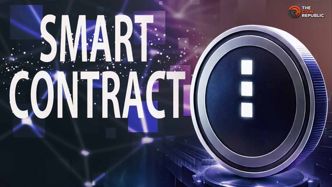 A digital graphic displays the words 'SMART CONTRACT' in large white letters next to a stylized coin emblem, branded by The Tech Republic.