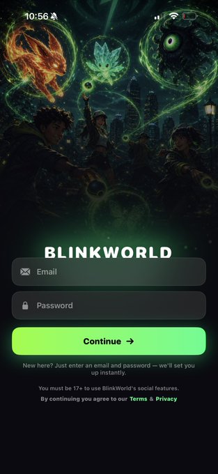 The image shows a phone screen with an app called BlinkWorld, which has a green background and white text. The app appears to be for testing purposes or beta testing, as indicated by the phrase "We are paying eth / cash and blink tokens to testers.. we want honest opinions and feedback and ideas!".