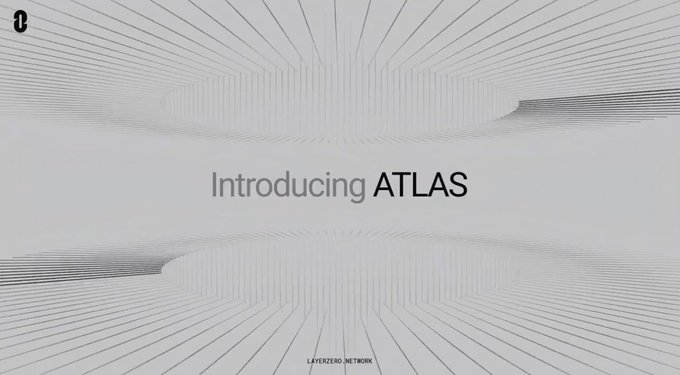 A minimalist white graphic with radiating line patterns announces "Introducing ATLAS" from LayerZero Network, visually positioning the new framework as a launchpad. The clean, futuristic design reinforces the post's vision of ATLAS expanding beyond cross-chain infrastructure into a unified foundation for global onchain capital markets.