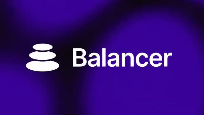 The Balancer logo, featuring three stacked white discs, is displayed in white text on a wavy purple gradient background.