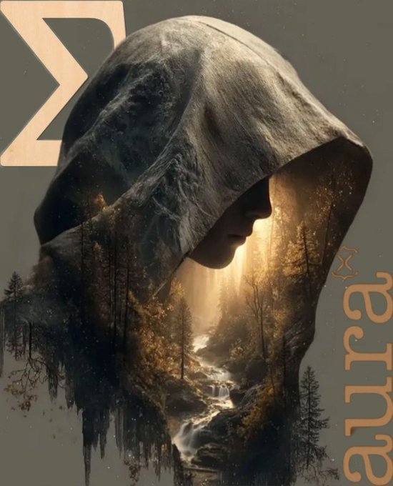 An artistic image featuring a hooded figure in profile, with a forest and river scene visible within the silhouette, alongside the text 'anna' and a symbol.