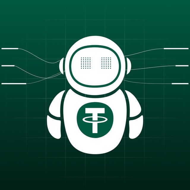 The image features a white robot with a green background, wearing a T-shaped helmet that has a "T" logo on its front. The robot appears to be standing against a grid of lines, which could represent a computer screen or a network diagram. The text in the image reads "Xài USDT giá rẻ đâu, không có mấy vụ xàm xàm giống p2p đâu, nhanh gọn lẹ 24/7. Cam kết: - Dịch vụ trung gian thanh toán được NHNN cấp phép, tiền ích cao, an toàn bảo mật.