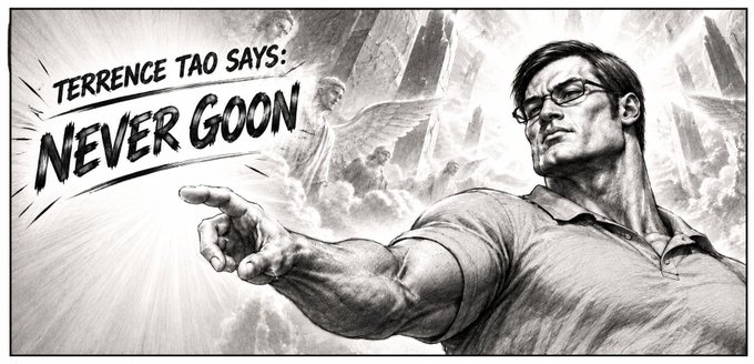 A muscular man with glasses points forward in a dramatic, heroic pose, with the text "TERRENCE TAO SAYS: NEVER GOON" displayed prominently on the left. The image serves as a meme illustration accompanying a post promoting $SN6900 as a strong investment opportunity on the $TAO network, with "NEVER GOON" reinforcing the conviction to hold the token despite market volatility.