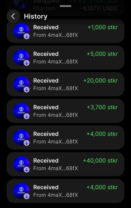 The image shows a phone screen displaying a list of numbers, with some of them being received messages or notifications. The numbers are arranged in a vertical line, and there are several blue circles surrounding each number. The text accompanying the numbers reads "received" or "received from", indicating that these numbers have been acknowledged or credited to the user's account. The phone screen also displays a message about a new daily wheel on skillstacker.io, which is related to the post in question.