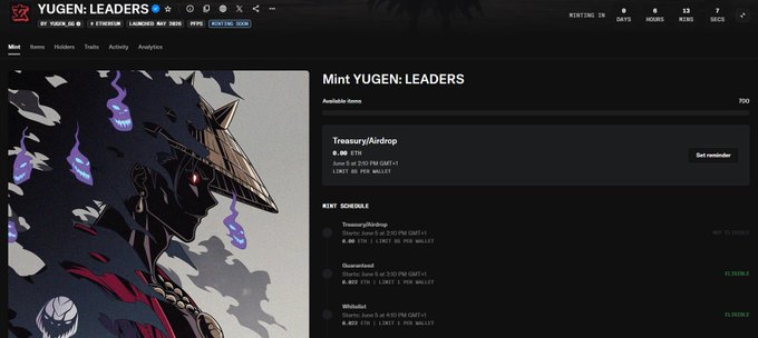 The image features a screenshot of a computer screen displaying a list of items, possibly related to anime merchandise or digital collectibles. The title of the screenshot is "Yugen Leaders", which might be an online store's name or a specific type of anime-related content. The main focus of the post appears to be on the key 0.5 and the words "that's @yugen_gg Today".