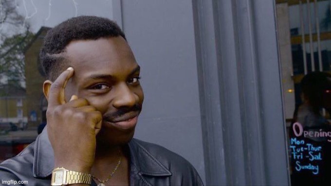 A man taps his head in a "thinking" meme pose, implying that the real metric to watch for a launch is "a hundred thousand in liquidity that survives the end of the incentives" rather than just migrating to a DEX.