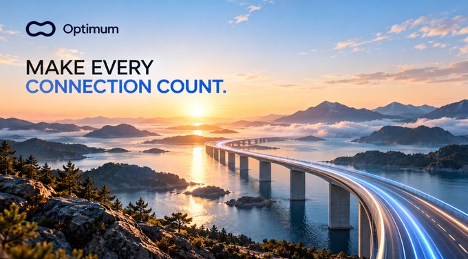 An advertisement for 'Optimum' with the tagline 'MAKE EVERY CONNECTION COUNT' shows a long bridge stretching across water toward a sunset over mountains.