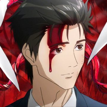 The image shows an anime-style young man with dark hair and blood dripping from his eye, set against a vivid red background. The caption contrasts his wounded, intense appearance with the triumphant financial news about "Trader Solstice" gaining millions, using his dramatic expression to symbolize either the pain or the exhilaration of high-stakes trading.