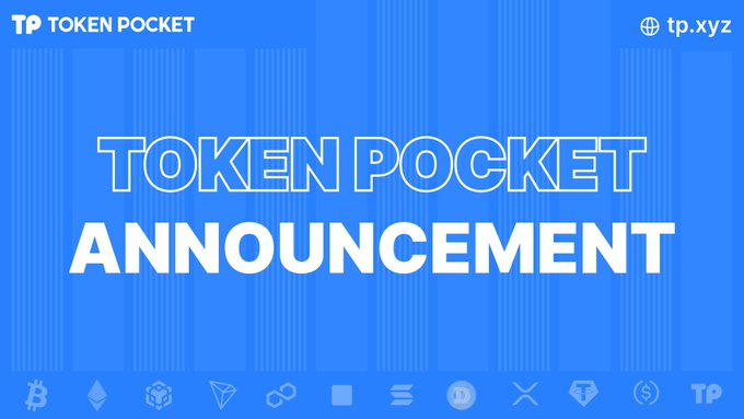 The image features a blue banner with white text that reads "Token Pocket Announcement" at the top, followed by an explanation of suspension of certain on-chain data services from June 9th, 4 PM (UTC+8). The main focus is on the announcement and its relation to the post.
