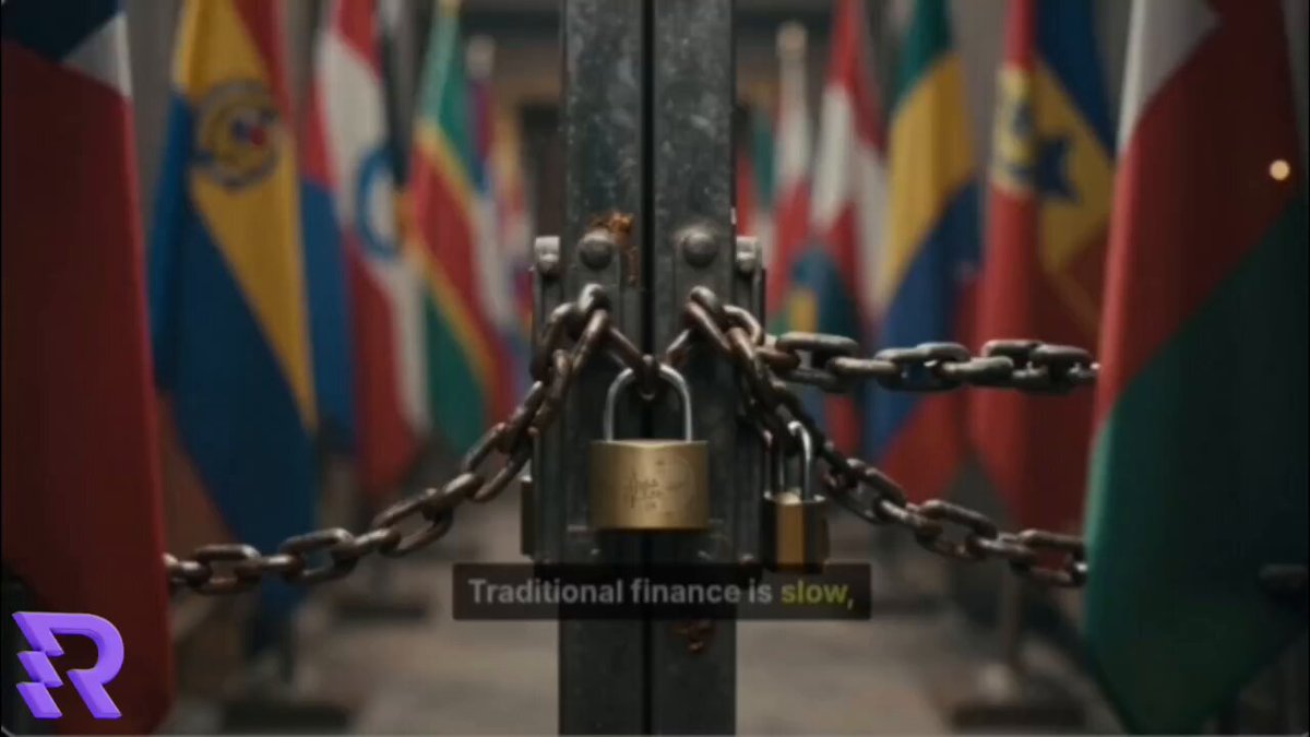 The image features a chain-link fence with several flags attached to it. The text "Traditional Finance is slow" is written above the fence. This suggests that the image might be related to real estate or private credit, as these are traditional financial concepts. The post also mentions Real Financing and Real World Asset tokenization, which could potentially be connected to the image's content.