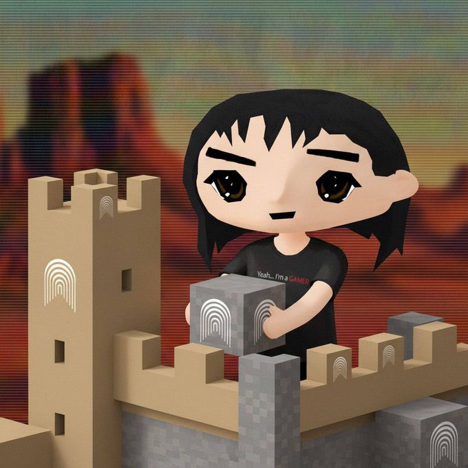 An avatar with black hair and a "Yeah... I'm a GAMER" shirt is building a Minecraft-style castle with textured blocks, set against a pixelated desert backdrop. The castle-building imagery fits the post's theme of constructing new token pairs on Avalanche, with the gamer avatar representing the OG $NOCHILL community rallying behind the launchpad's new pair releases.