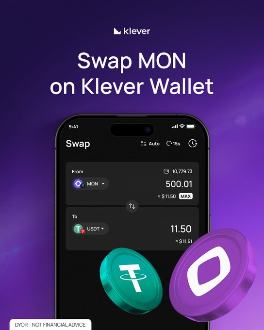 The image features an iPhone displaying a wallet app called "Klever Wallet". The app allows users to swap monies, which means they can exchange their money for other forms of currency or even cryptocurrency. The app also provides information about the swapping process, including details on how to use it and what fees might be involved. The post discussing this app is titled "Swap Mon on Klever Wallet" and includes a link to the original post where more information about the app can be found.