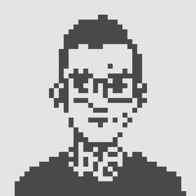 A pixelated black-and-white portrait of a bespectacled man with short hair, representing Normie #9450 NFT. The minimalist digital artwork depicts the character that was purchased for 0.390 ETH between the two Ethereum addresses mentioned in the post.