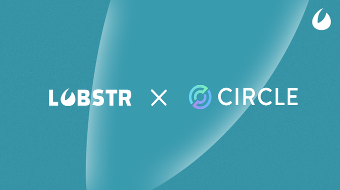 The image features a logo for Lobster and Circle, two cryptocurrency companies that are collaborating with each other. The logos are displayed against a blue background, which gives them an aqua color theme. The text "Lobster x Circle" is written in white letters above the logos, indicating their partnership. The image also includes a caption that reads: "Not every digital dollar is the same. @Circle issues USDC, the stablecoin backed by cash and short-term US Treasuries, with reserves attested every month by an independent accounting firm. It'S one of the most regulated, most transparent dollars in crypto."