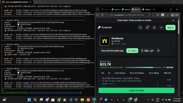 A computer screen displays a web browser window with a green header and a black body, displaying the text "Pump Fun" and "Trades" on separate tabs.